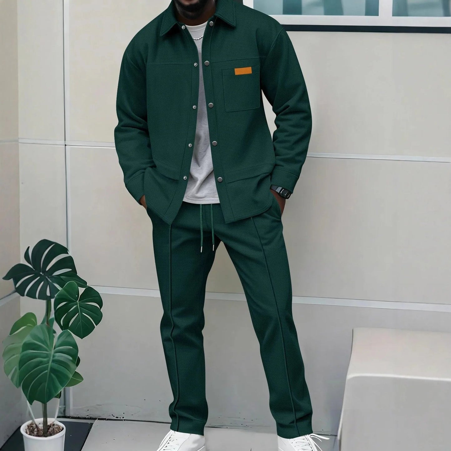 2025 hommes nouveau Style gaufré couleur unie col boutonné poches à manches longues pantalon ensemble de veste décontractée - crazyfinds.frcrazyfinds.frgreenSCHINA2025 hommes nouveau Style gaufré couleur unie col boutonné poches à manches longues pantalon ensemble de veste décontractée