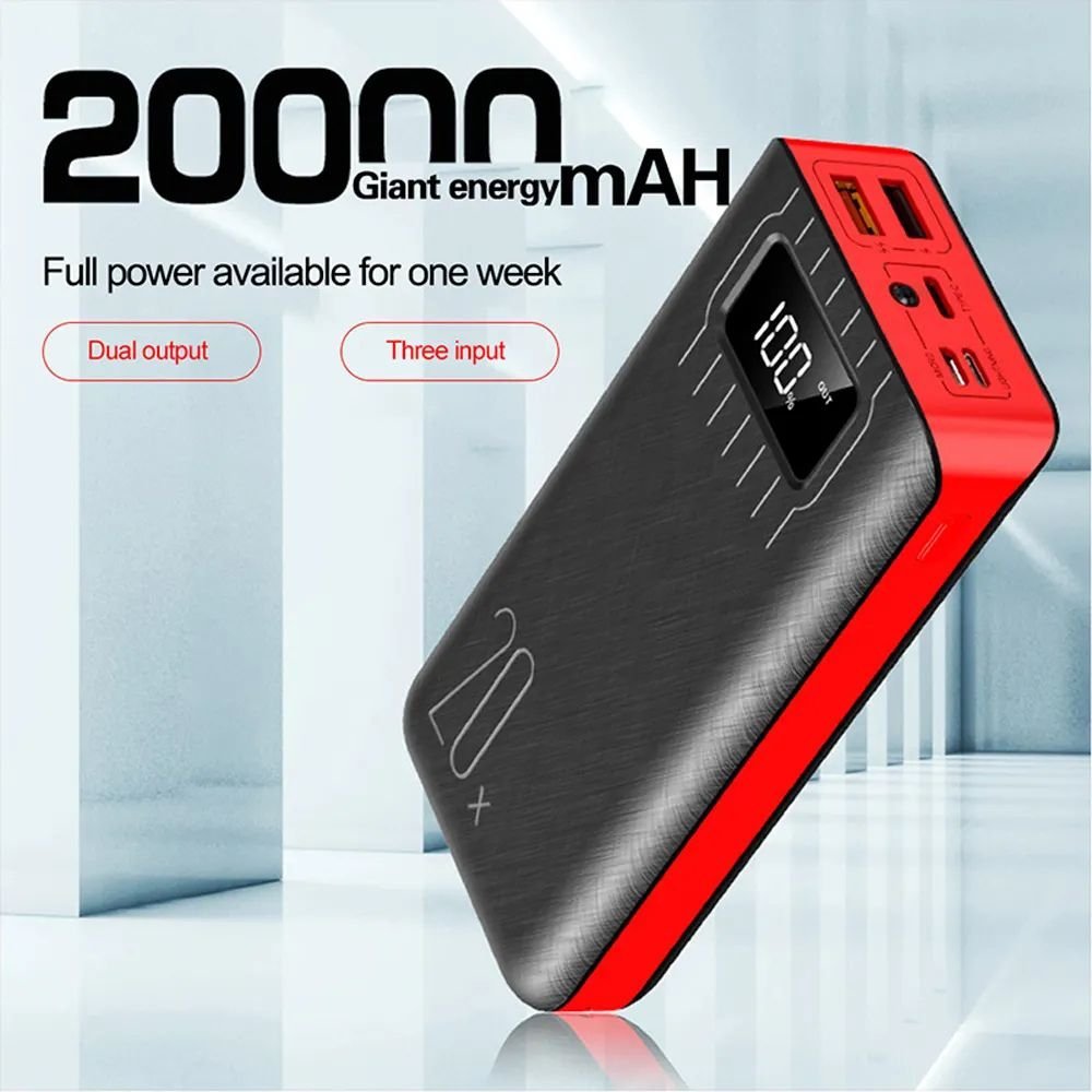 20000mAh External Battery Power Bank Dual USB With LED Flashlight - crazyfinds.frDC - THE CEORed Black20000mAh External Battery Power Bank Dual USB With LED Flashlight