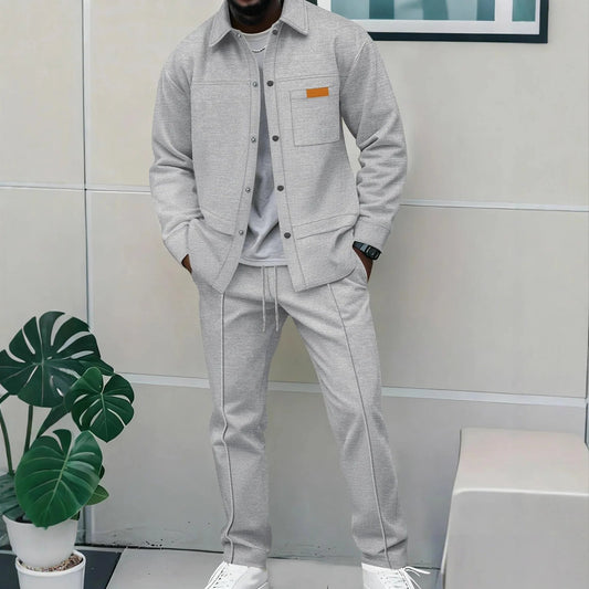 2025 hommes nouveau Style gaufré couleur unie col boutonné poches à manches longues pantalon ensemble de veste décontractée - crazyfinds.frcrazyfinds.frGRISSCHINA2025 hommes nouveau Style gaufré couleur unie col boutonné poches à manches longues pantalon ensemble de veste décontractée