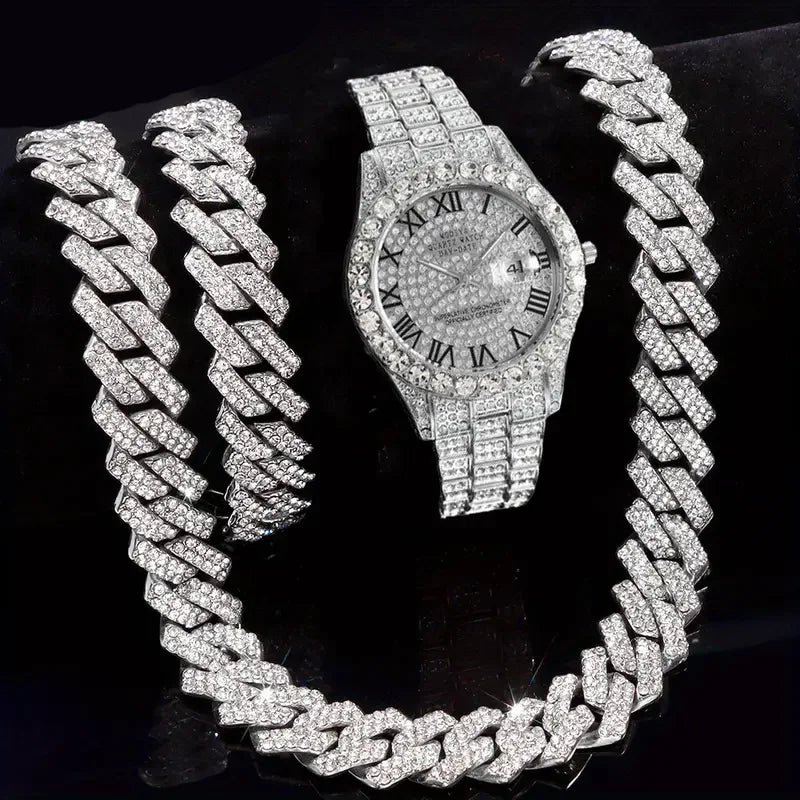 Ensemble de bijoux pour hommes 3 pièces Collier+Bracelet+Montre Chaîne Cubaine Hip Hop Miami Sertie de Strass Glacés Style Rappeur - crazyfinds.frcrazyfinds.frEnsemble de bijoux pour hommes 3 pièces Collier+Bracelet+Montre Chaîne Cubaine Hip Hop Miami Sertie de Strass Glacés Style Rappeur
