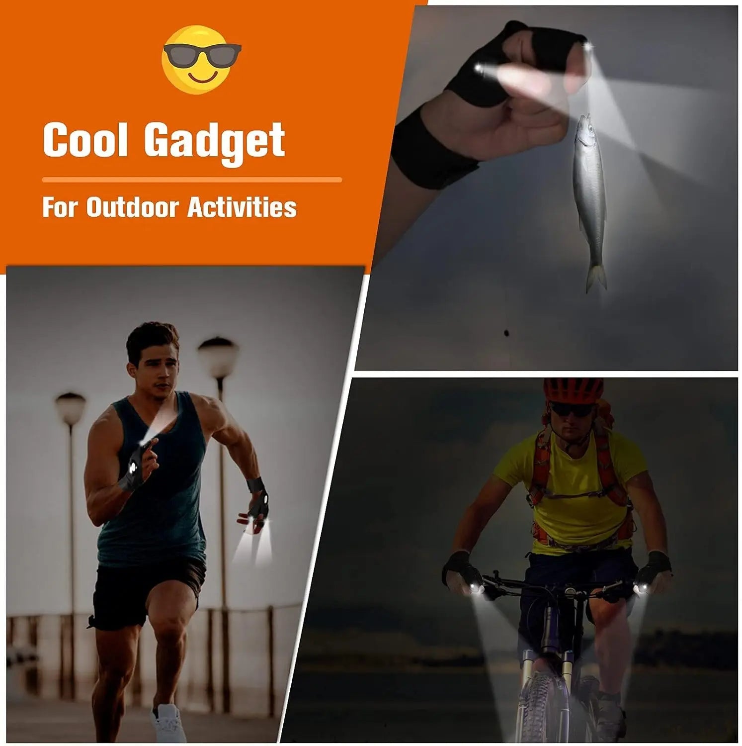 Gants sans doigts durables pour hommes et femmes, appâts de pêche de nuit étanches, lampe de poche LED demi - doigt, utilisation en plein air, cyclisme et course - crazyfinds.frMa boutiqueLeft handGants sans doigts durables pour hommes et femmes, appâts de pêche de nuit étanches, lampe de poche LED demi - doigt, utilisation en plein air, cyclisme et course