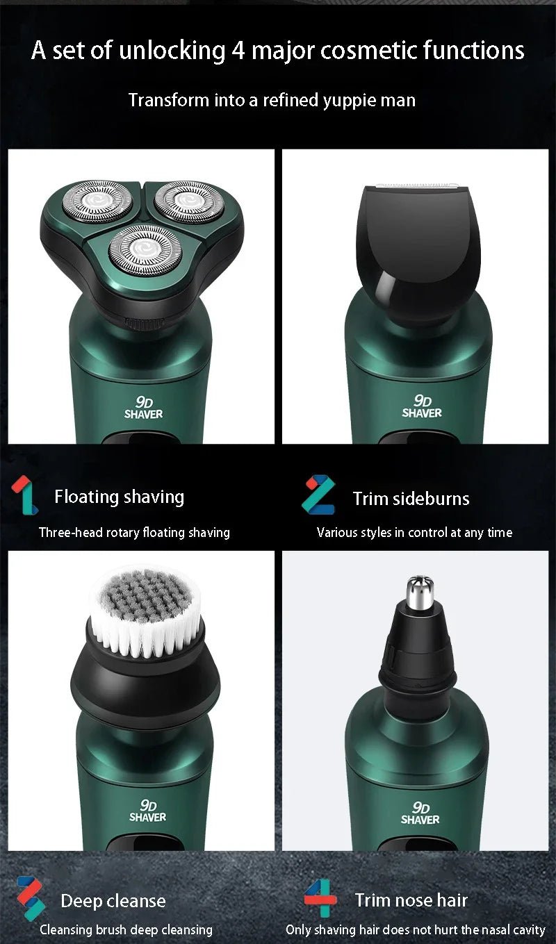 Nouveau rasoir électrique intelligent LCD affichage numérique rasoir flottant à trois têtes USB Rechargeable lavage couteau à barbe multifonction - crazyfinds.frMa boutique9D 4 in 1Nouveau rasoir électrique intelligent LCD affichage numérique rasoir flottant à trois têtes USB Rechargeable lavage couteau à barbe multifonction