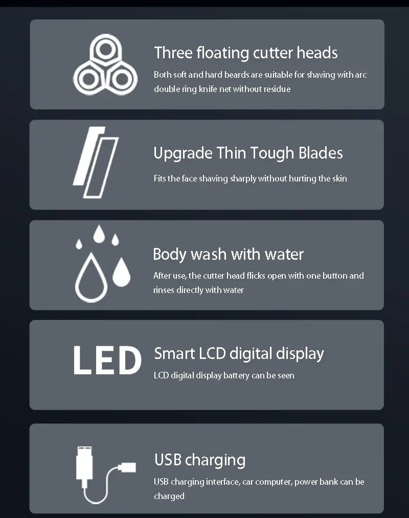 Nouveau rasoir électrique intelligent LCD affichage numérique rasoir flottant à trois têtes USB Rechargeable lavage couteau à barbe multifonction - crazyfinds.frMa boutique9D 4 in 1Nouveau rasoir électrique intelligent LCD affichage numérique rasoir flottant à trois têtes USB Rechargeable lavage couteau à barbe multifonction