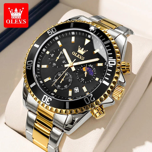 OLEVS Montres Homme Phase de Lune Originale Étanche Luxe Montre Quartz Acier Inoxydable Chronographe Date Cadran Rotatif Montre - Bracelet - crazyfinds.frcrazyfinds.frOLEVS Montres Homme Phase de Lune Originale Étanche Luxe Montre Quartz Acier Inoxydable Chronographe Date Cadran Rotatif Montre - Bracelet
