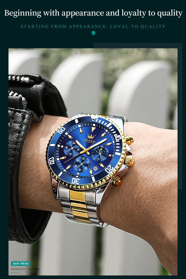 OLEVS Montres Homme Phase de Lune Originale Étanche Luxe Montre Quartz Acier Inoxydable Chronographe Date Cadran Rotatif Montre - Bracelet - crazyfinds.frcrazyfinds.frOLEVS Montres Homme Phase de Lune Originale Étanche Luxe Montre Quartz Acier Inoxydable Chronographe Date Cadran Rotatif Montre - Bracelet