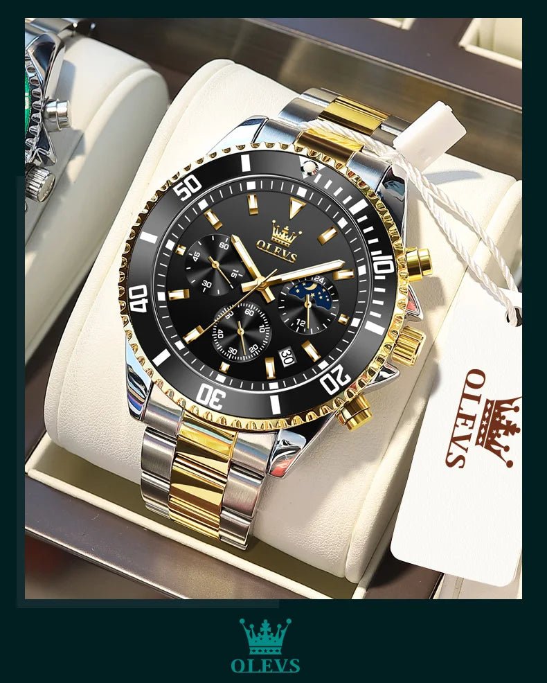 OLEVS Montres Homme Phase de Lune Originale Étanche Luxe Montre Quartz Acier Inoxydable Chronographe Date Cadran Rotatif Montre - Bracelet - crazyfinds.frcrazyfinds.frOLEVS Montres Homme Phase de Lune Originale Étanche Luxe Montre Quartz Acier Inoxydable Chronographe Date Cadran Rotatif Montre - Bracelet