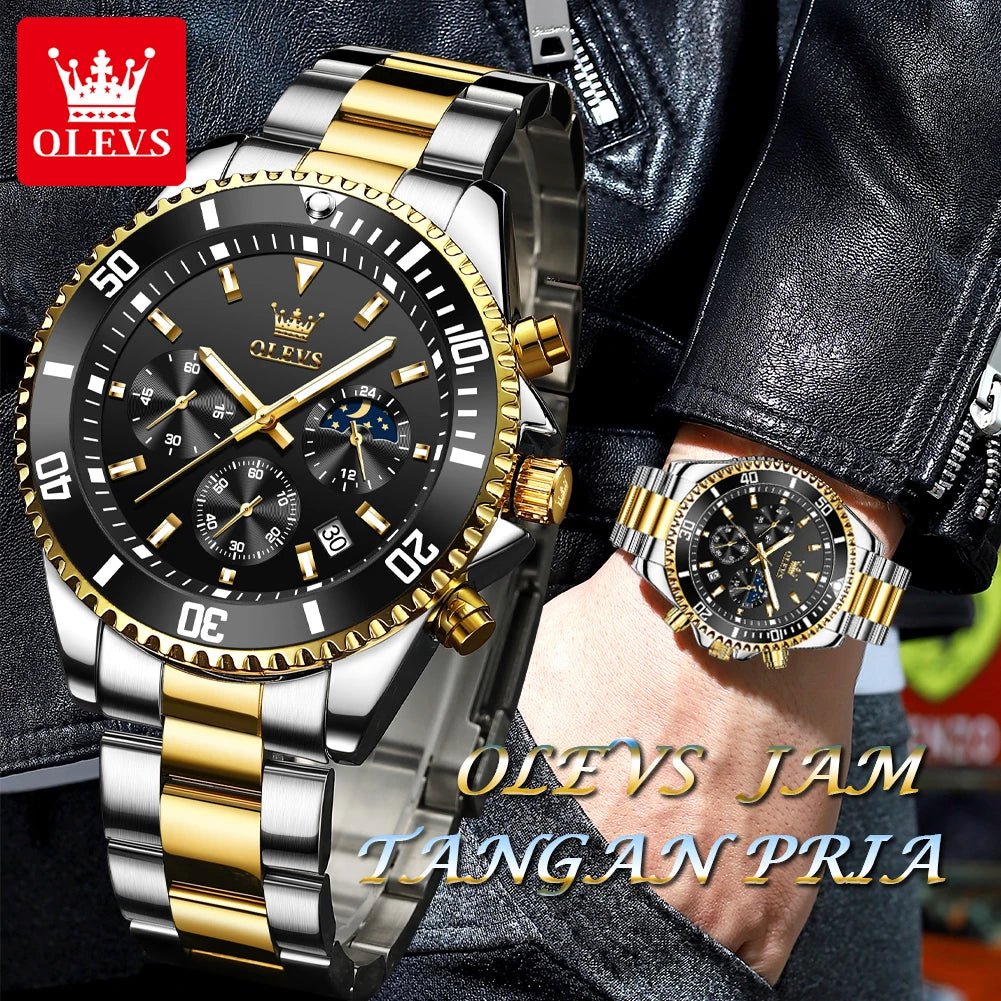 OLEVS Montres Homme Phase de Lune Originale Étanche Luxe Montre Quartz Acier Inoxydable Chronographe Date Cadran Rotatif Montre - Bracelet - crazyfinds.frcrazyfinds.frOLEVS Montres Homme Phase de Lune Originale Étanche Luxe Montre Quartz Acier Inoxydable Chronographe Date Cadran Rotatif Montre - Bracelet