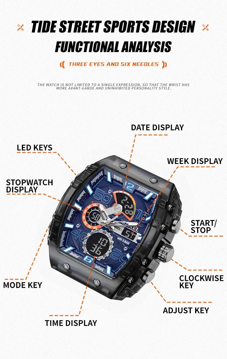 SMAEL 8109 nouvelle montre pour hommes sport multifonctionnel 50M étanche double affichage LED veilleuse loisirs étudiant montre électronique - crazyfinds.frcrazyfinds.frblackSMAEL 8109 nouvelle montre pour hommes sport multifonctionnel 50M étanche double affichage LED veilleuse loisirs étudiant montre électronique
