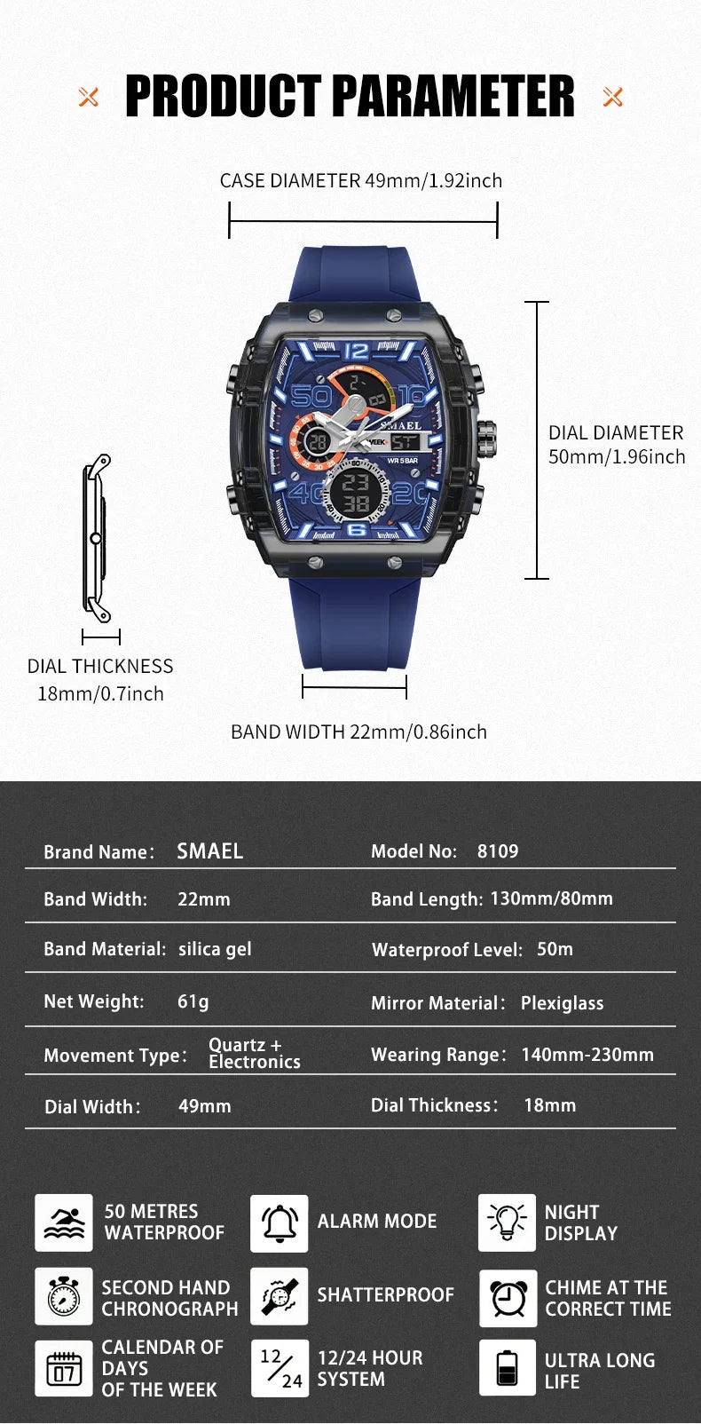 SMAEL 8109 nouvelle montre pour hommes sport multifonctionnel 50M étanche double affichage LED veilleuse loisirs étudiant montre électronique - crazyfinds.frcrazyfinds.frblackSMAEL 8109 nouvelle montre pour hommes sport multifonctionnel 50M étanche double affichage LED veilleuse loisirs étudiant montre électronique